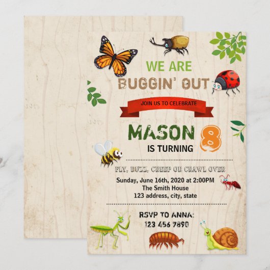 Bug Birthday Uitnodiging (Voorkant / Achterkant)