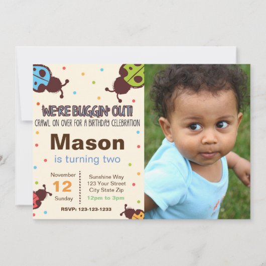 Bug Birthday Uitnodiging met foto (Voorkant)