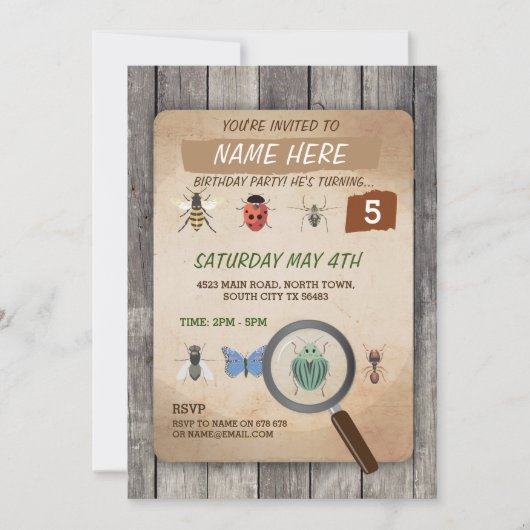 BUG CATCHER SCAVENGER HUNT KIDS BIRTHDAPPARTIJ KAART (Voorkant)