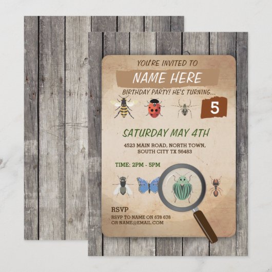 BUG CATCHER SCAVENGER HUNT KIDS BIRTHDAPPARTIJ KAART (Voorkant / Achterkant)