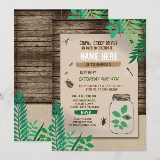 BUG CATCHER SCAVENGER HUNT KIDS BIRTHDAPPARTIJ KAART (Voorkant / Achterkant)