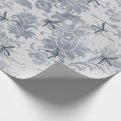 Bug en blauwe grijze Floral Cadeaupapier (Hoek)