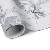 Bug en blauwe grijze Floral Cadeaupapier (Rol Hoek)