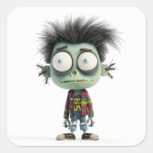 Bug-Eyed Benny – Quirky Zombie Kind Vierkante Sticker (Voorkant)