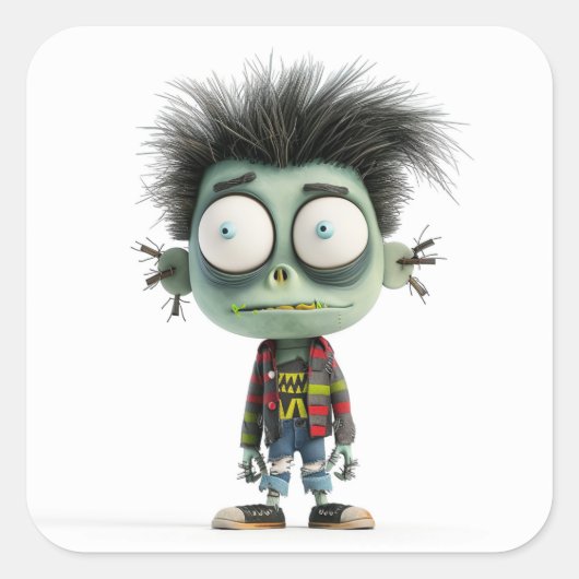 Bug-Eyed Benny – Quirky Zombie Kind Vierkante Sticker (Voorkant)