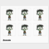 Bug-Eyed Benny – Quirky Zombie Kind Vierkante Sticker (Vel)