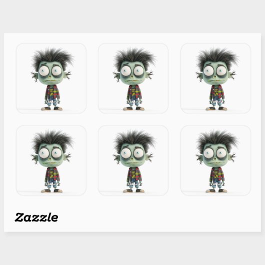 Bug-Eyed Benny – Quirky Zombie Kind Vierkante Sticker (Vel)