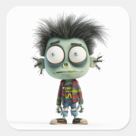 Bug-Eyed Benny – Quirky Zombie Kind Vierkante Sticker