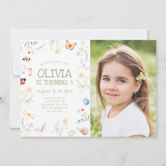 Bug Girl Verjaardag Foto Uitnodiging Insectenfeest (Voorkant)