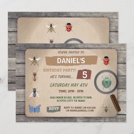 Bug Hunt Birthday Uitnodiging Garden Invite (Voorkant / Achterkant)