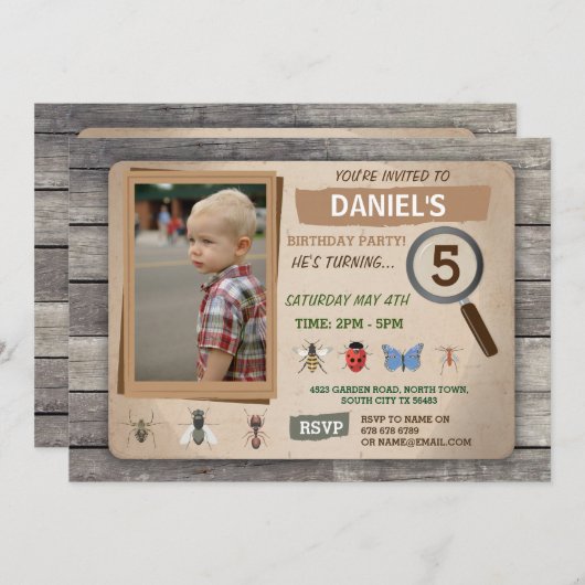 Bug Hunt Garden Bugs Birthday Uitnodiging (Voorkant / Achterkant)