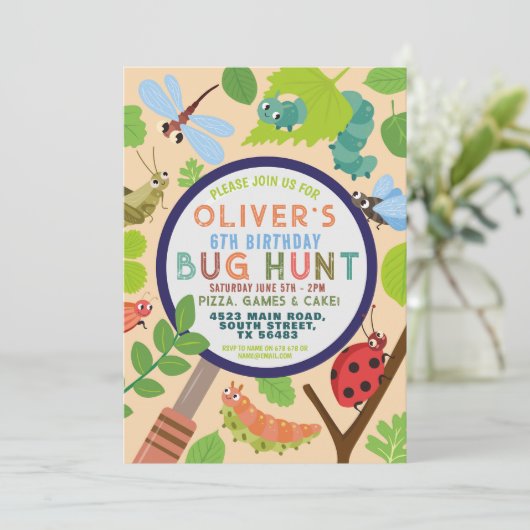 Bug Hunt Garden Fun Insect Scavenger Birthday Kaart (Staand voorkant)