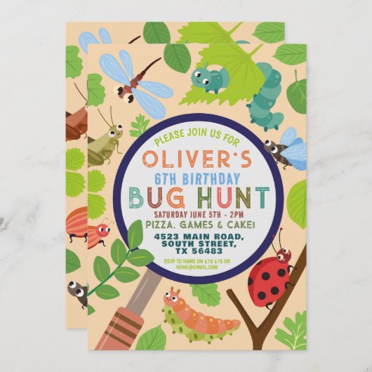 Bug Hunt Garden Fun Insect Scavenger Birthday Kaart (Voorkant / Achterkant)