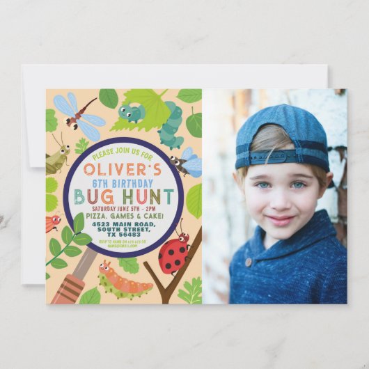 Bug Hunt Garden Insect Scavenger Birthday Foto Kaart (Voorkant)