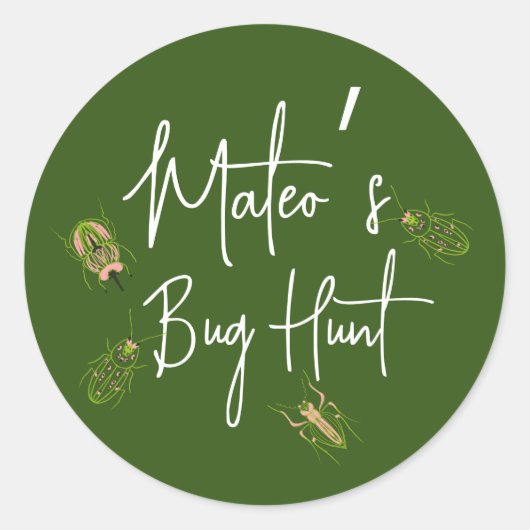 Bug Hunt Insect Birthday Hand Tekwn Design Ronde Sticker (Voorkant)