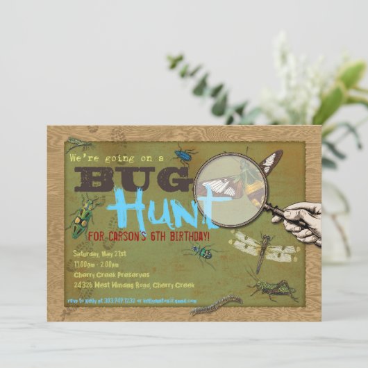 Bug Hunt Insect Foto op uitnodiging van de Achterp (Staand voorkant)
