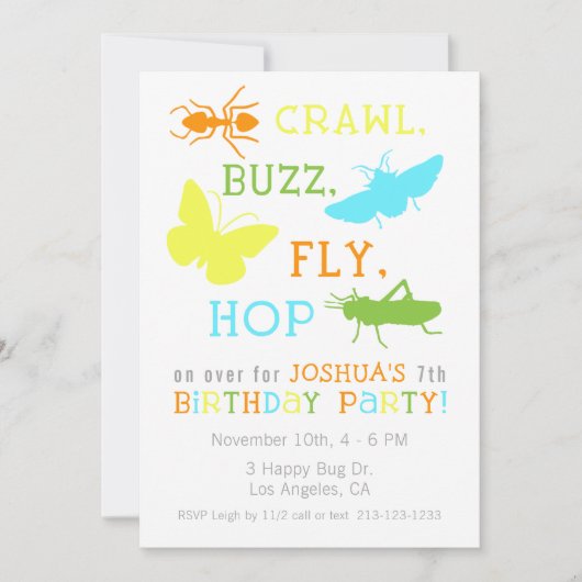 Bug Insect Birthday Party Invitation - Boy Kaart (Voorkant)