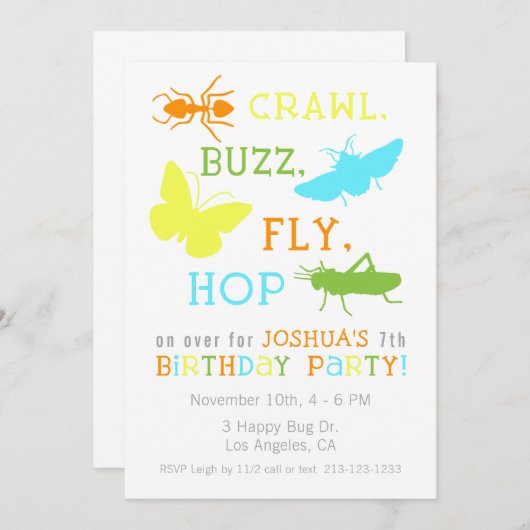 Bug Insect Birthday Party Invitation - Boy Kaart (Voorkant / Achterkant)