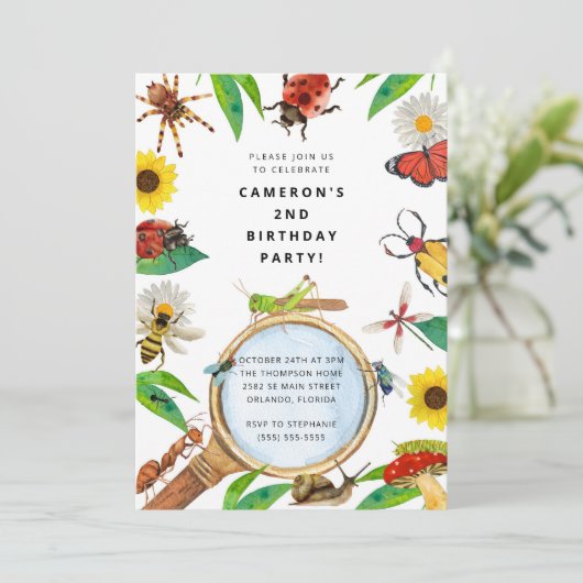 Bug Insect Boy Birthday Invitation Kaart (Staand voorkant)