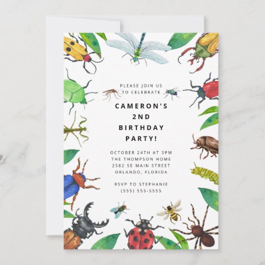 Bug Insect Boy Birthday Invitation Kaart (Voorkant)