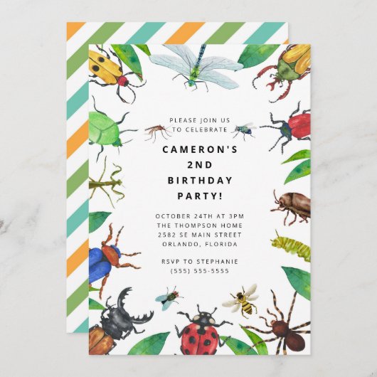Bug Insect Boy Birthday Invitation Kaart (Voorkant / Achterkant)
