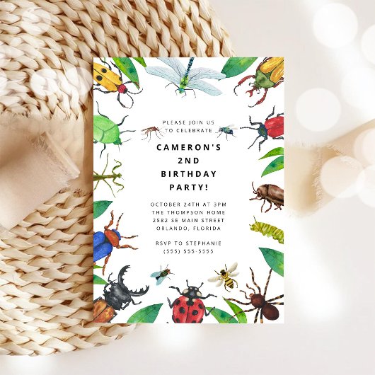 Bug Insect Boy Birthday Invitation Kaart