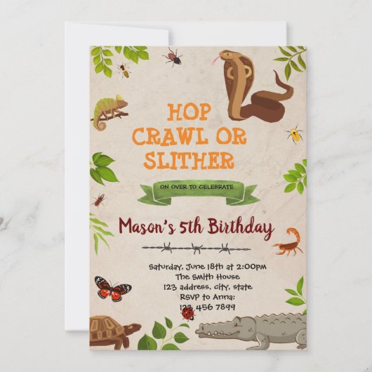 Bug insect reptiel thema party uitnodiging (Voorkant)
