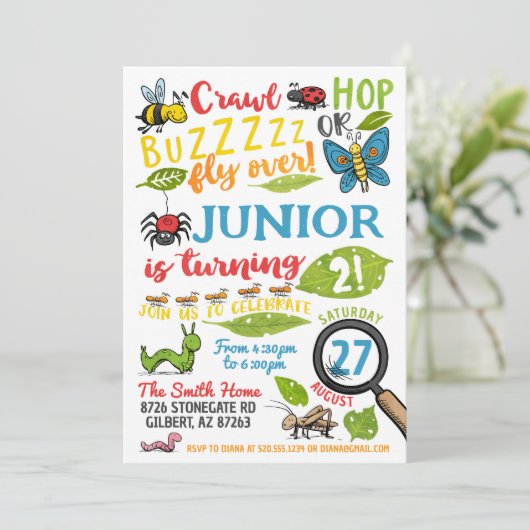 Bug Insect Verjaardag Uitnodiging (Staand voorkant)