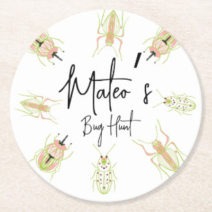 Bug jacht insect verjaardag handgetekend   ronde kartonnen onderzetter