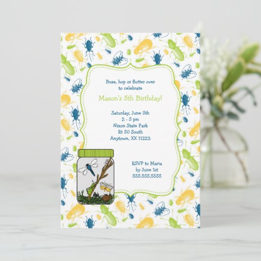 Bug Jar Birthday Party nodigt mensen uit met insec Kaart (Staand voorkant)