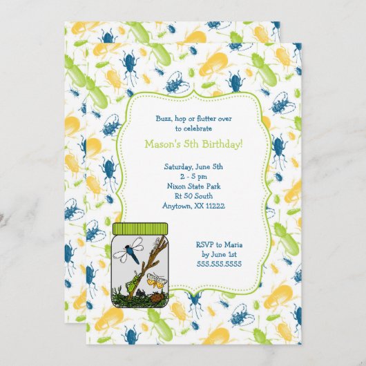 Bug Jar Birthday Party nodigt mensen uit met insec Kaart (Voorkant / Achterkant)