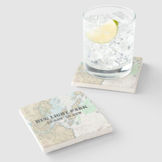 Bug Light Park, Maine Authentieke vaarkaart Stenen Onderzetter (Zijkant)