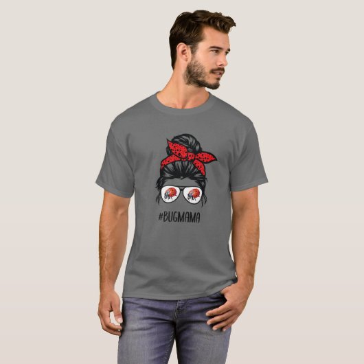 Bug Ma Ladybug Mama Messy Bun Hair Glasses T-shirt (Voorkant volledig)