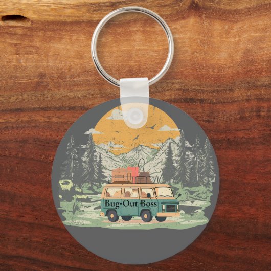 Bug-Out Boss Camper Van Adventure in de bergen Sleutelhanger (Voorkant)