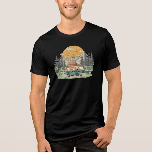 Bug-Out Boss Camper Van Adventure in de bergen Tri-Blend Shirt (Voorkant)