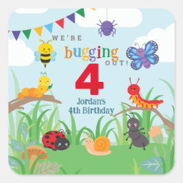 Bug Party Birthday Cute Colorful Vierkante Sticker