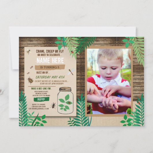 Bug Scavenger Foto Hunt Wood Party Leaf Leaf Kaart (Voorkant)