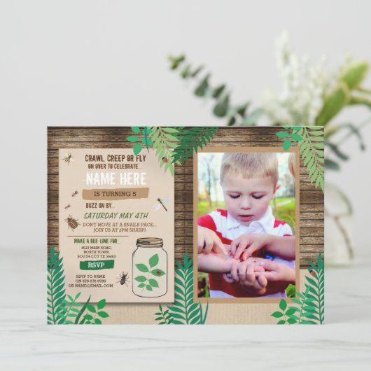 Bug Scavenger Foto Hunt Wood Party Leaf Leaf Kaart (Staand voorkant)