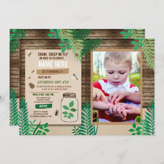 Bug Scavenger Foto Hunt Wood Party Leaf Leaf Kaart (Voorkant / Achterkant)