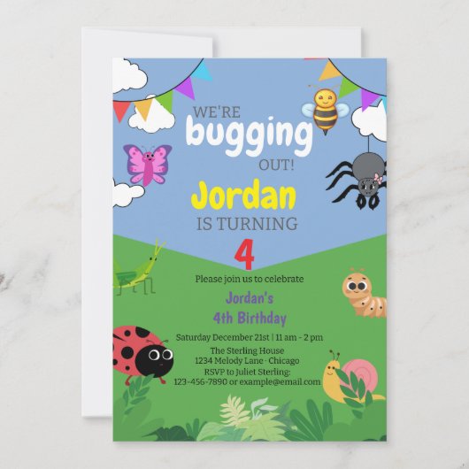 Bug thema kinderen verjaardagsuitnodiging griezeli kaart (Voorkant)