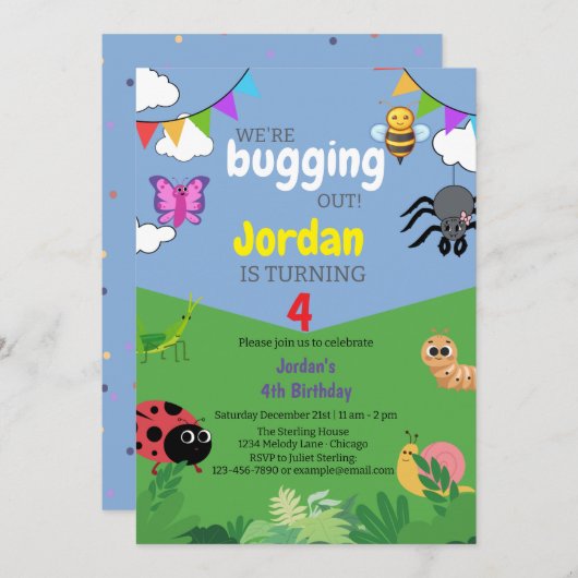 Bug thema kinderen verjaardagsuitnodiging griezeli kaart (Voorkant / Achterkant)