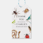 Bug uitnodiging, buiten verjaardag, bug party, gri cadeaulabel (Voorkant)