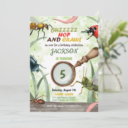 Bug Verjaardag Kinder uitnodiging (Staand voorkant)