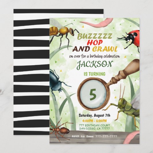 Bug Verjaardag Kinder uitnodiging (Voorkant / Achterkant)