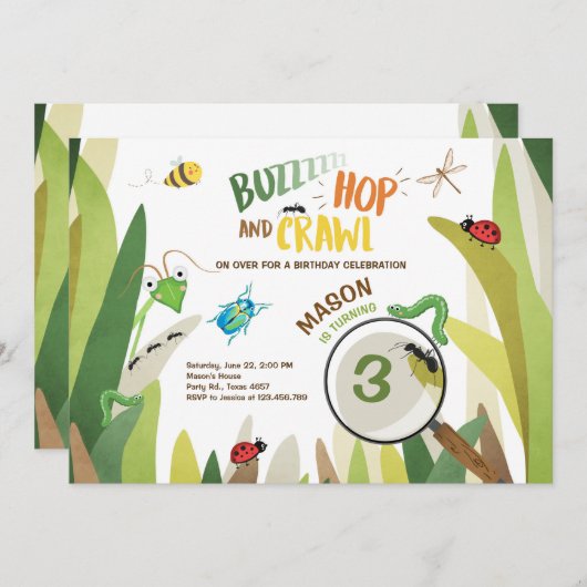 Bug Verjaardag Uitnodiging Insect Bugs Boy Bugging (Voorkant / Achterkant)