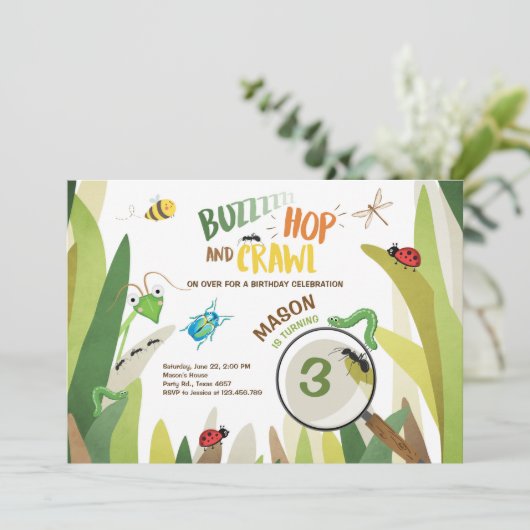 Bug Verjaardag Uitnodiging Insect Bugs Boy Bugging (Staand voorkant)