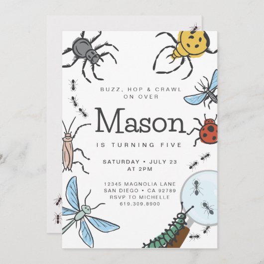 Bug Verjaardag uitnodiging · Insectenuitnodiging (Voorkant / Achterkant)