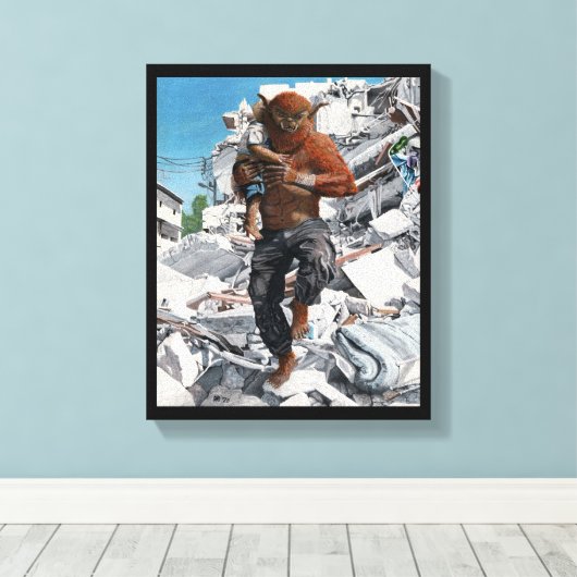 Bugbeer Hero Rescuing Child Fantasy Canvas Print (Insitu (Houten vloer))