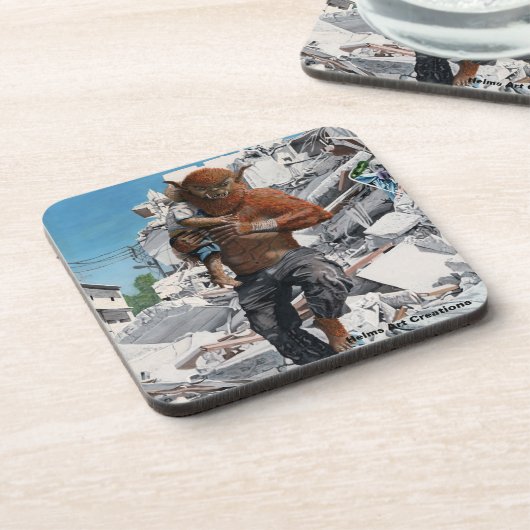 Bugbeer Hero Saving Child Fantasy Plastic Onderzet Bier Onderzetter (Linkerzijde)