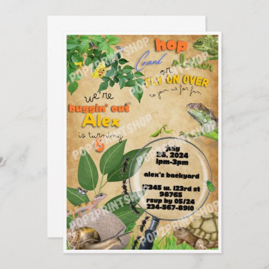 Buggin Out Bug Hunt Boys Verjaardagsfeestje Uitnod Kaart (Voorkant / Achterkant)